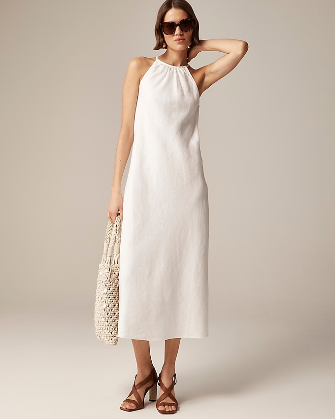 High-Neck Midi Dress in Linen