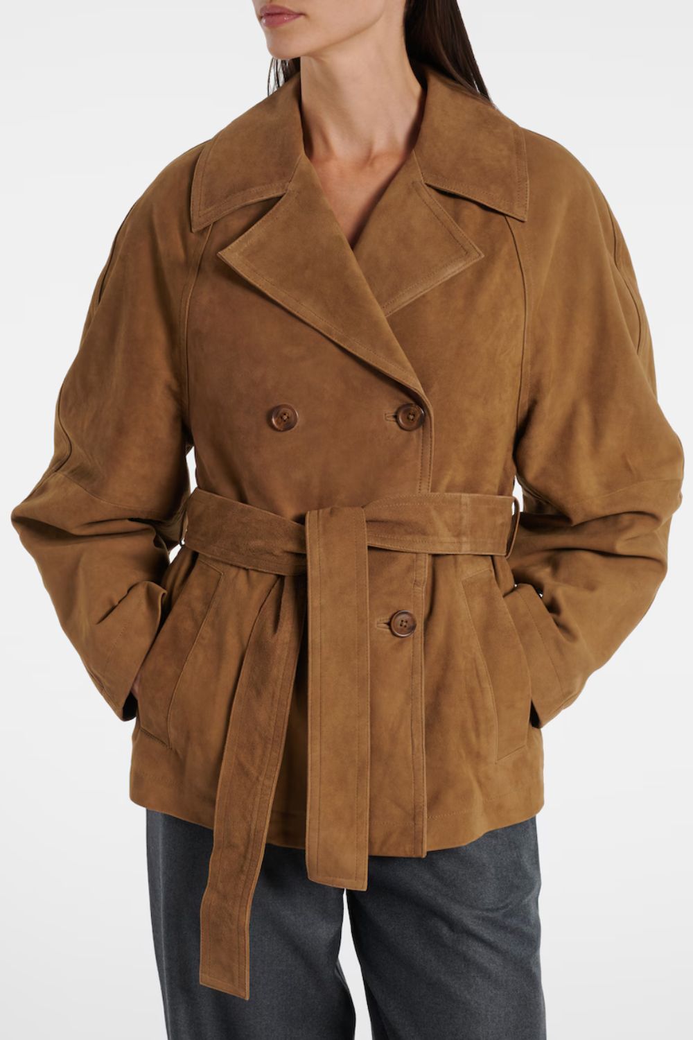 R&amp;oacute;he Belted suede jacket