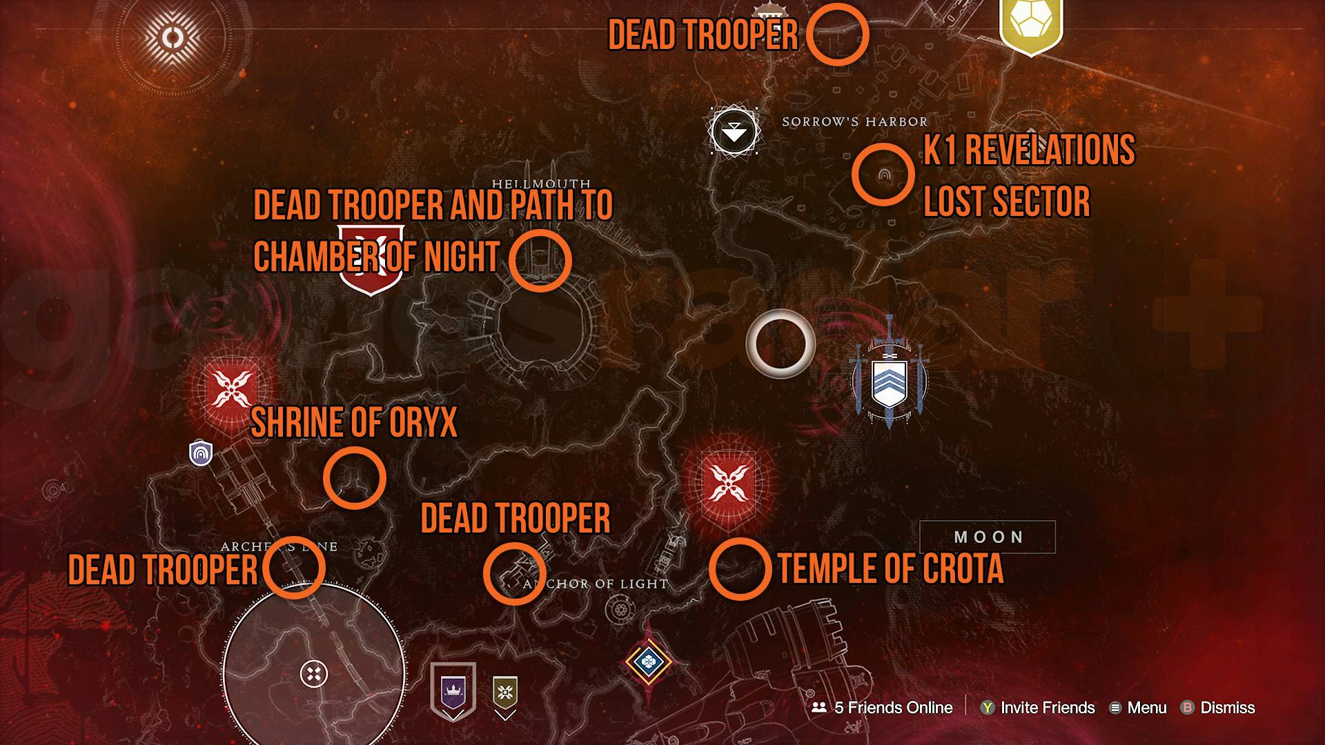 Destiny 2 moon map of dead troopers and locations for unlocking the Oblation mission