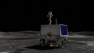 An artist's depiction of the VIPER rover at work on the lunar surface.