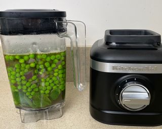 Pea soup before blending in the KitchenAid K150 blender