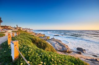 View South past the Surf Shack to Big Rock Reef along Windansea Beach, San Diego California