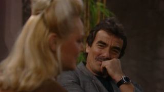 Margaret Mason and Eric Braeden as Eve and Victor talking in The Young and the Restless