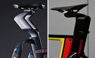A collage of two split seatposts, one by Renishaw and one by Look