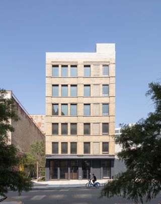 Six story brick building from street view