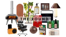Father's Day gifts, including a pizza oven, portable speaker, office chair. exercise mat, hydroponic garden, Ferrari book, hand soap, cooler, valet tray, and more, pictured against a white background