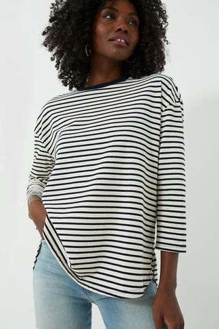 Navy Striped Knit Popover