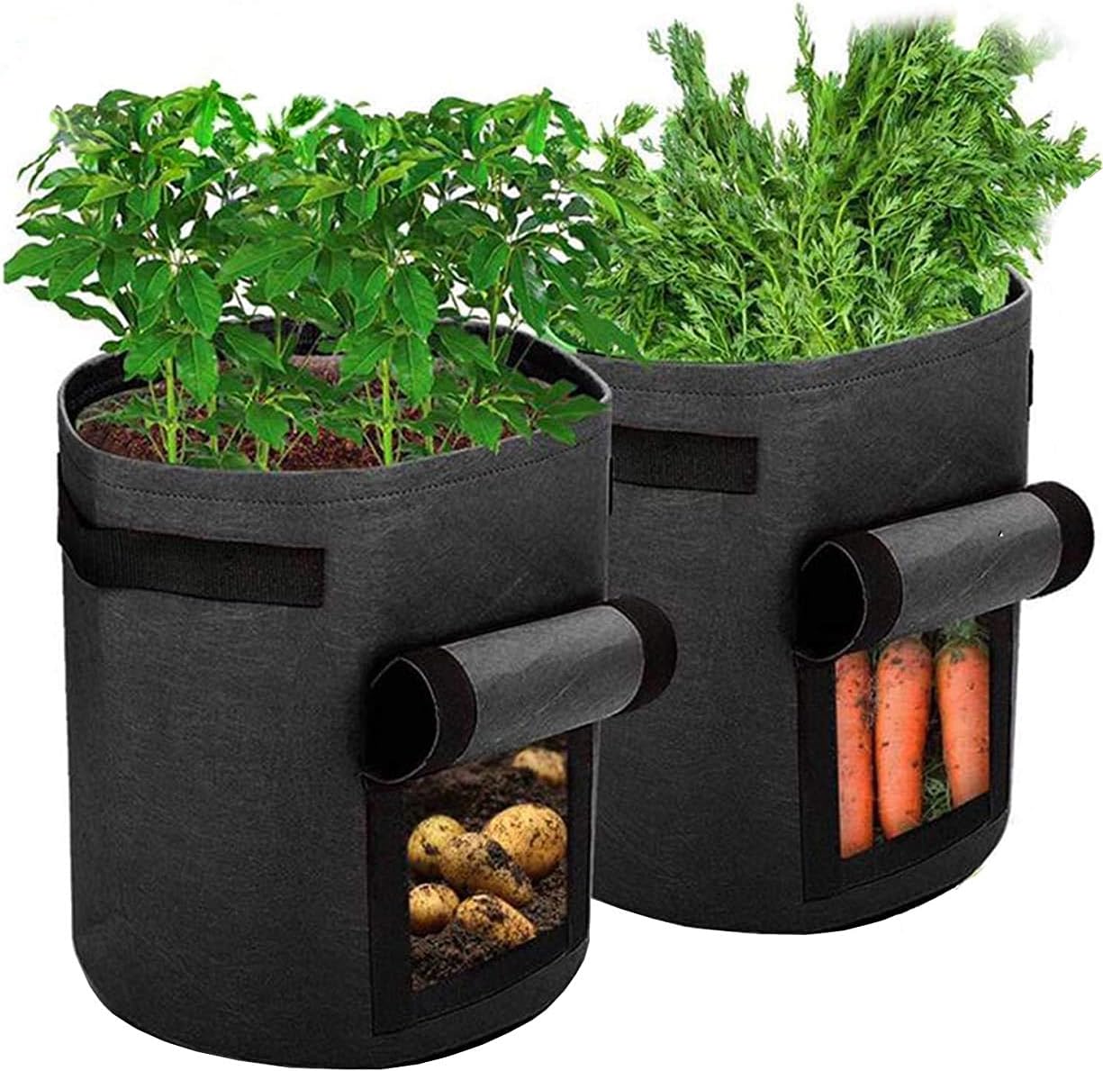 Divchi Potato Grow Bags, 2 Pack 10 Gallon Plant Growing Bags Window Flap, Handles for Potato Tomato Carrot Onion Flower Fruit