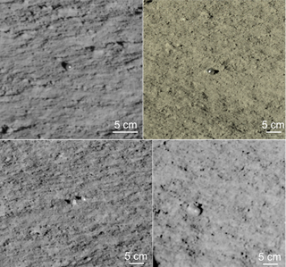 The Yutu-2 rover identified two glass spheres (top row) and tentatively found two more (bottom row).