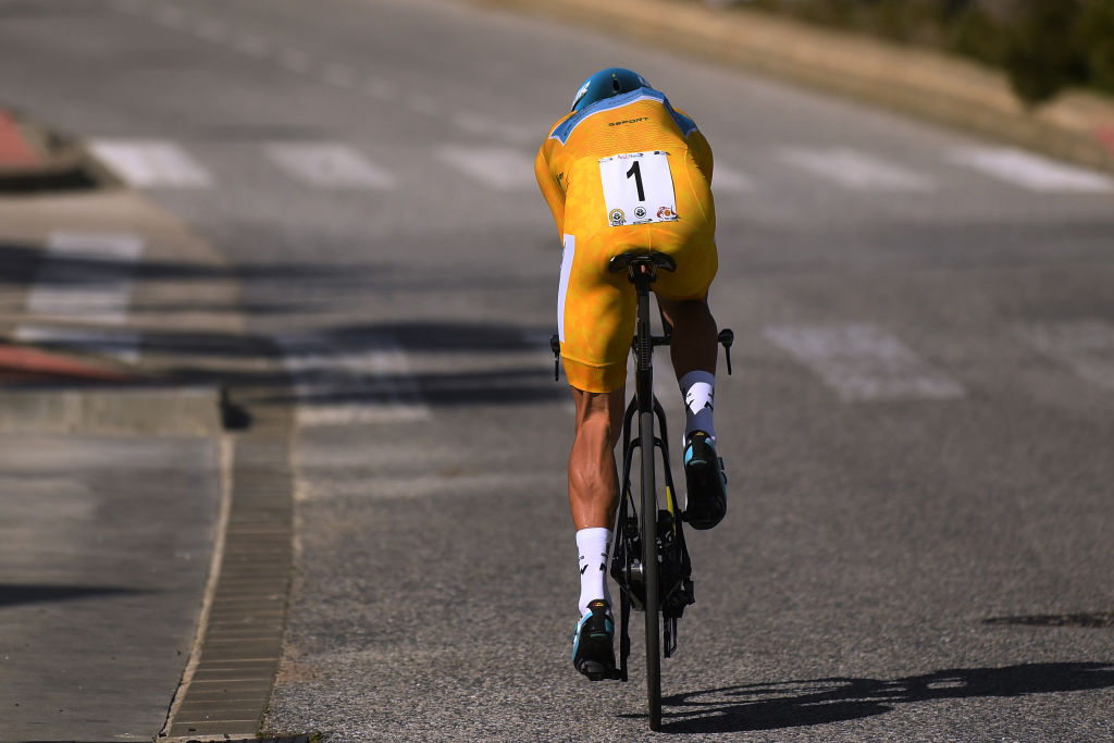 MIJAS SPAIN FEBRUARY 23 Jakob Fuglsang of Denmark and Astana Pro Team Yellow Leader Jersey during the 66th Vuelta a Andaluca Ruta del Sol 2020 Stage 5 a 13km Individual Time Trial from Mijas to Mijas 672m VCANDALUCIA UCIProSeries ITT on February 23 2020 in Mijas Spain Photo by David RamosGetty Images