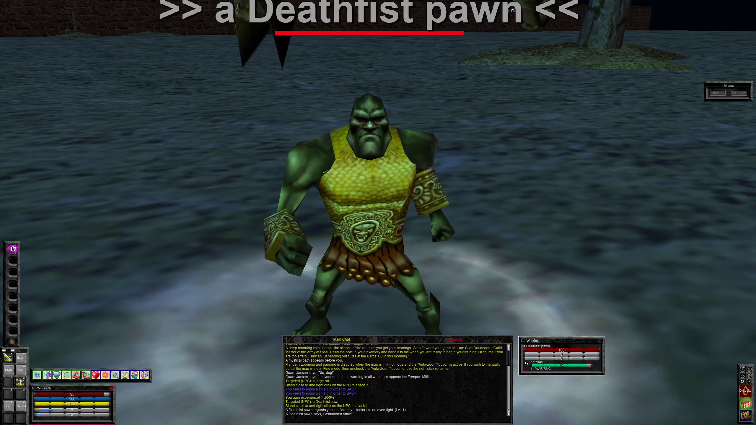 Fighting an orc.