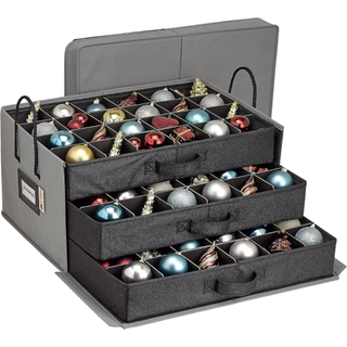 Hold N' Storage Christmas Ornament Storage Box with Dividers and Handles