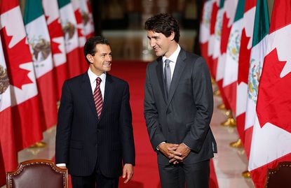 Canadian Prime Minister Justin Trudeau and Mexican President Enrique Pena Nieto before a summit with Obama