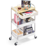 Kingrack 3-Tier Stainless Steel Rolling Cart With Drawer, Metal Utility Cart With Wheels, Salon Trolley Cart, Storage Cart,bathroom Cart,metal Cart,printer Stand & Reviews | Wayfair
