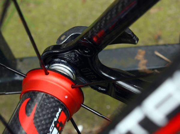 The aluminum dropouts on Sacha Modolo's (Colnago-CSF Inox) Colnago C59 are slightly hollowed out to save a few grams.