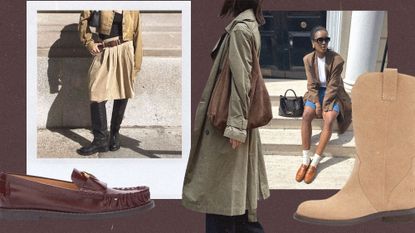 Collage of fall outfits and footwear