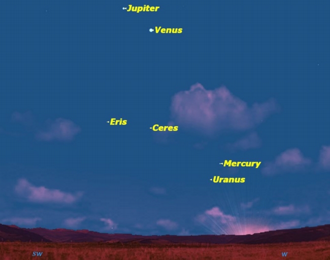 For the next few nights, bright Venus and Jupiter will be joined by other planets at dusk.