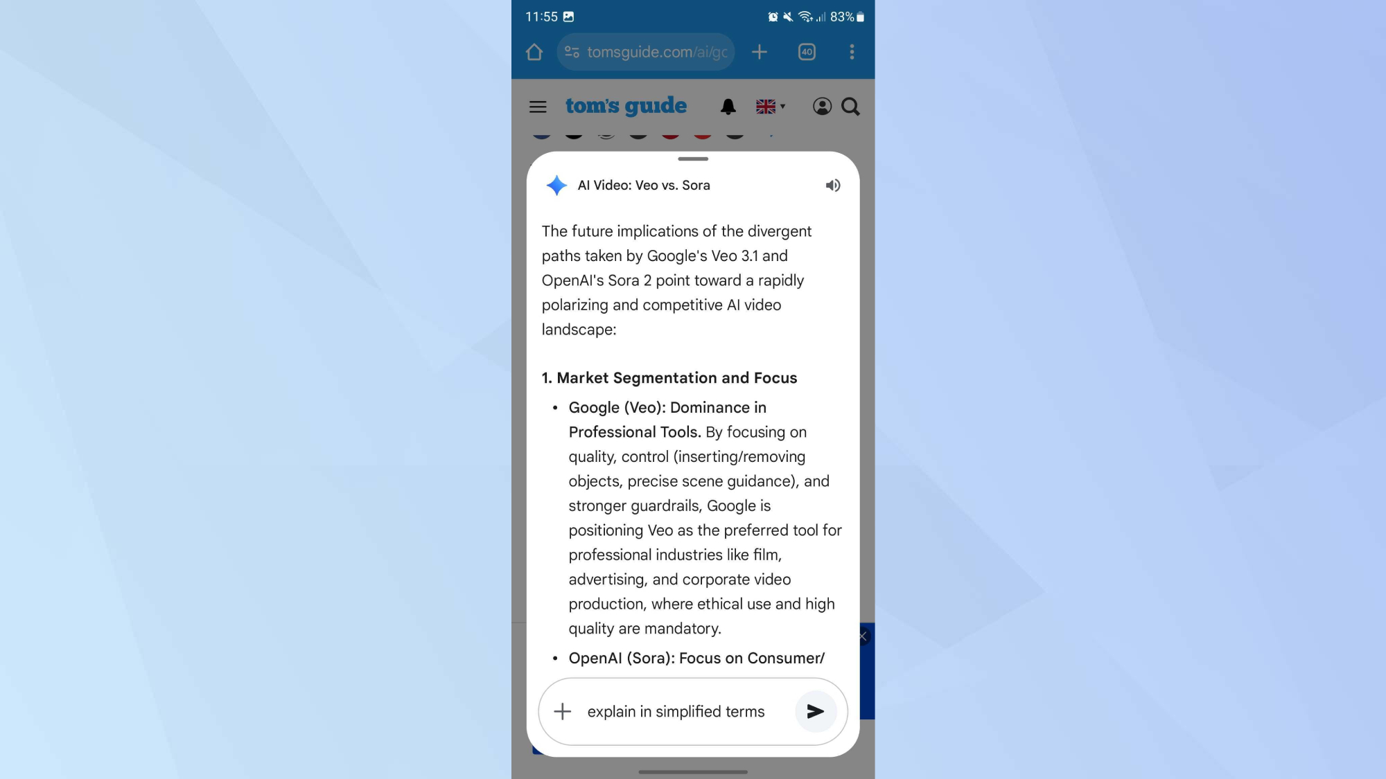 Gemini Summarise page on Android 