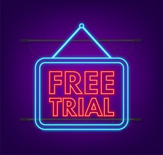 Free trial neon banner on gray background