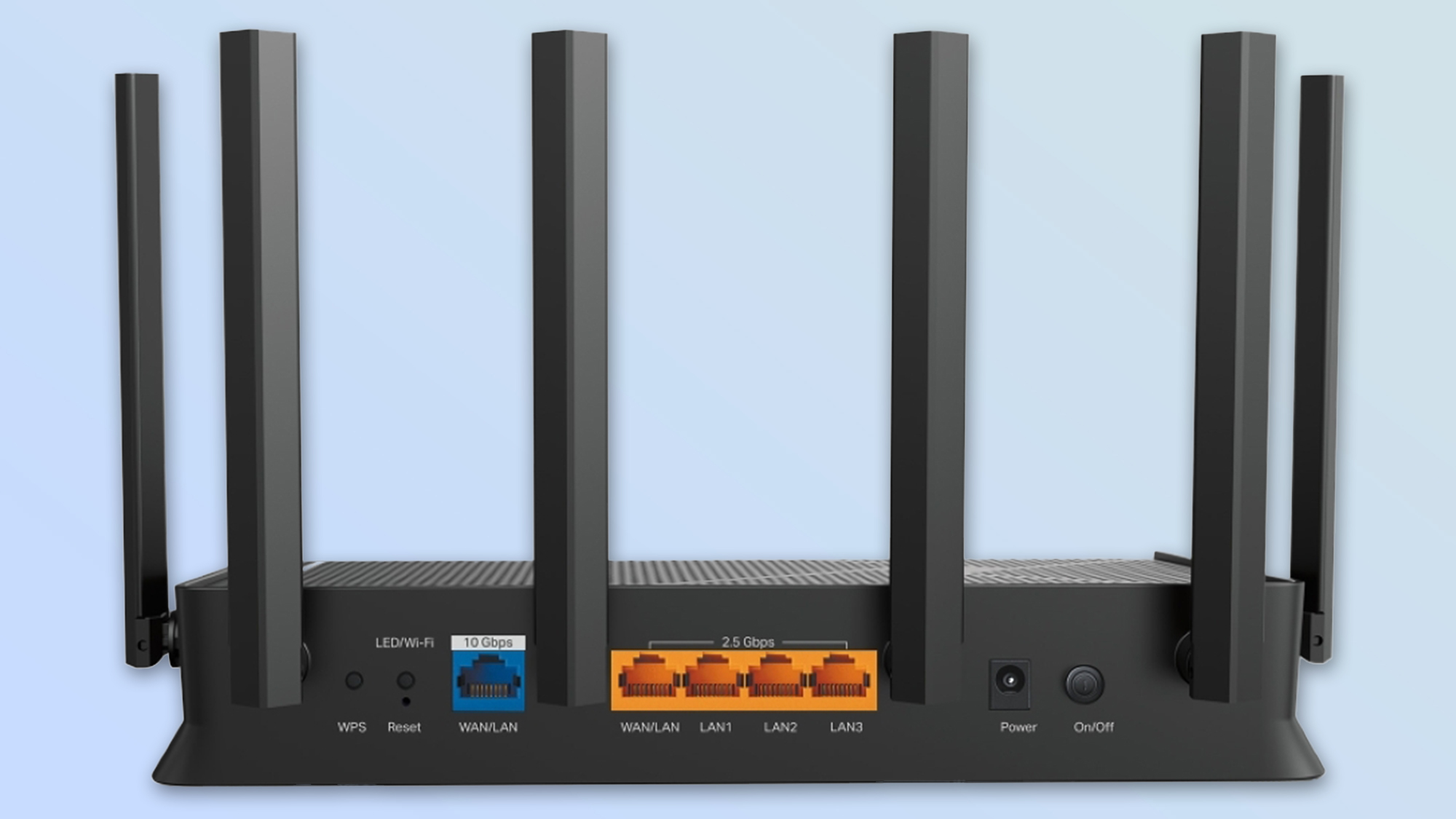 The ports on a TP-Link Archer BE9700 router