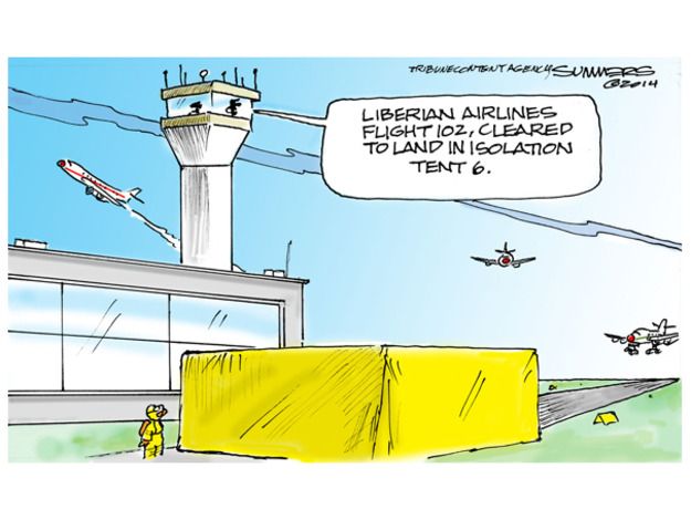 Editorial cartoon Ebola travel world