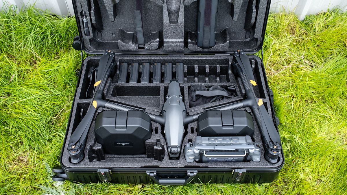 DJI Inspire 3-drone in suitcase close up.
