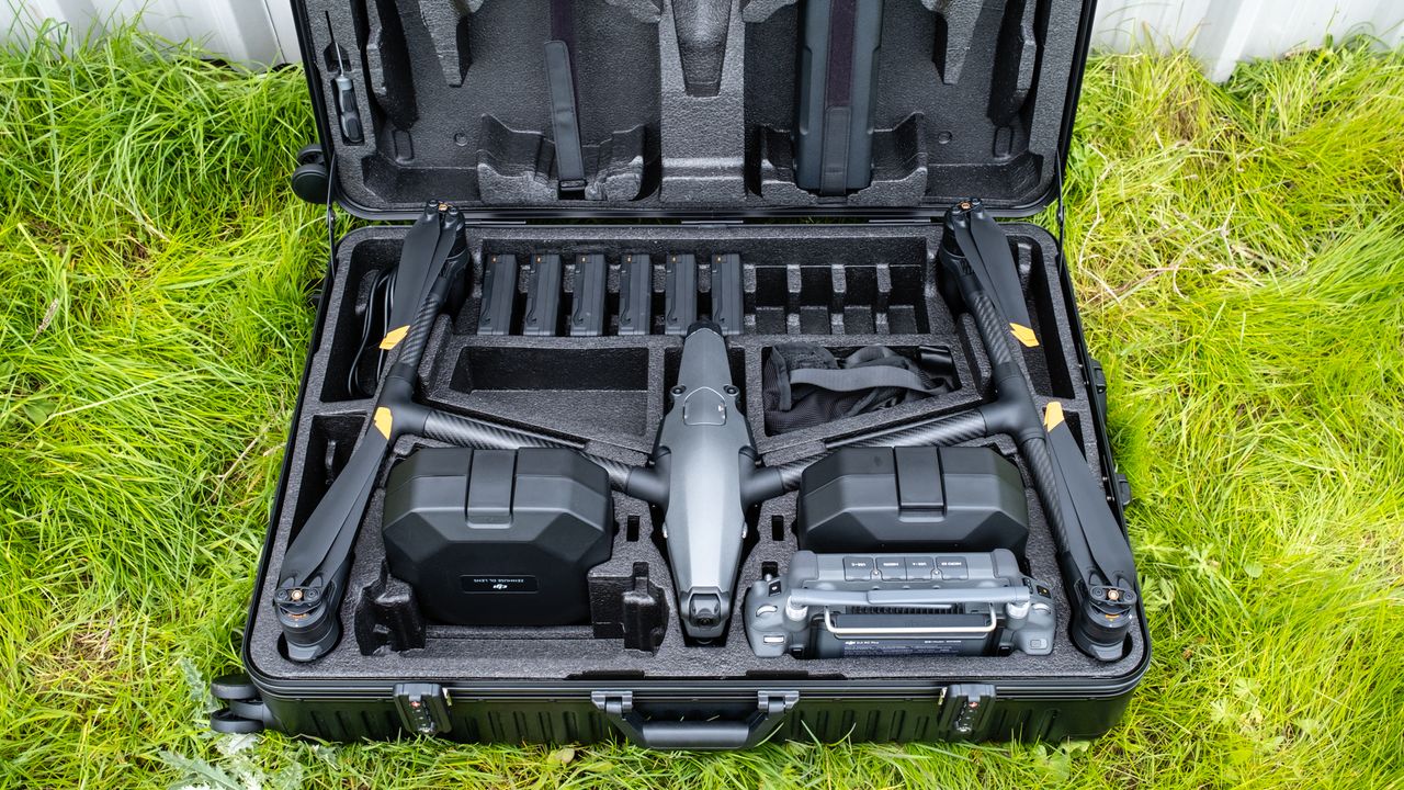 DJI Inspire 3-drone in suitcase close up.