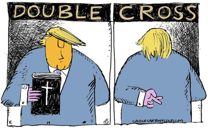 Political Cartoon U.S. Trump Bible photo op