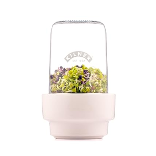 Kilner 0.5l Sprouting Set Glass Jar With Stainless Steel Lid Ceramic Base &amp;amp; Recipe Booklet Ideal for Growing Broccoli Beans Radish Lentils Bpa-Free Sustainable Dishwasher Safe