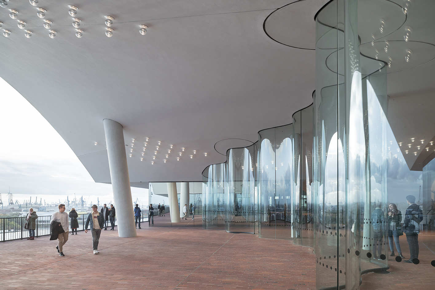the Elbphilharmonie in Hamburg, by the water on a cloudy day