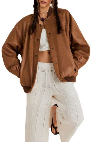 Wild Rose Faux Leather Bomber Jacket