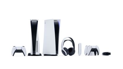 PS5 console disc, digital, headphones, DualSense and smart device