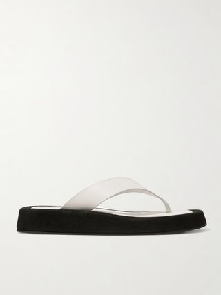 Ginza two-tone leather and suede platform flip-flops