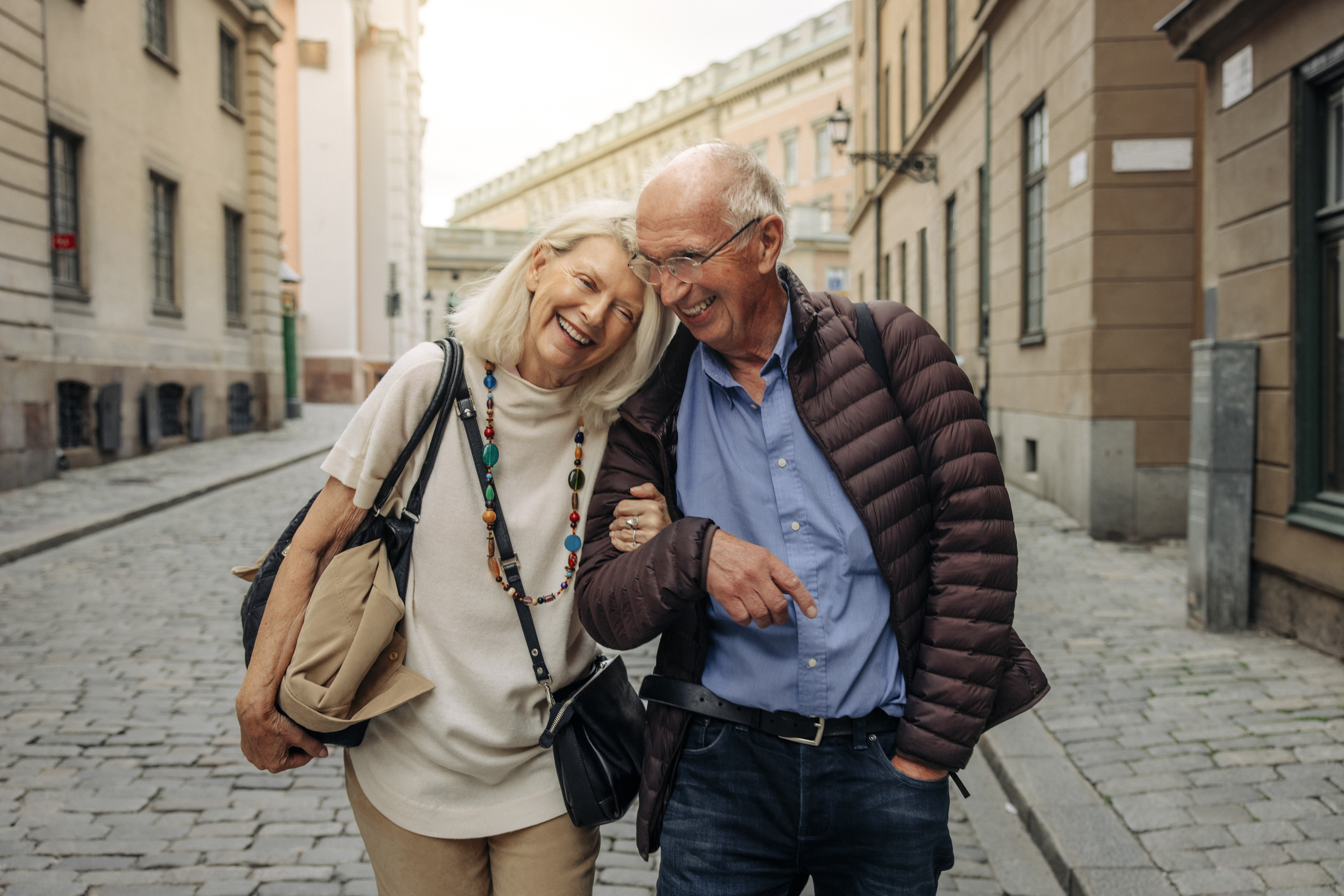 A mature American couple who retired and moved to Europe.