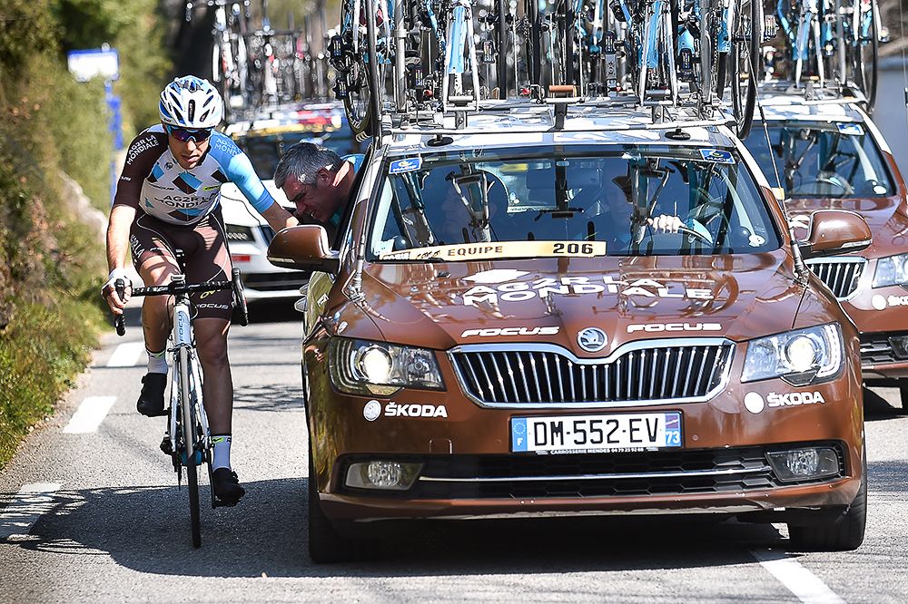 Axel Domont at the AG2R team car.