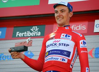 Yves Lampaert in the leader's jersey after stage 2 at the Vuelta
