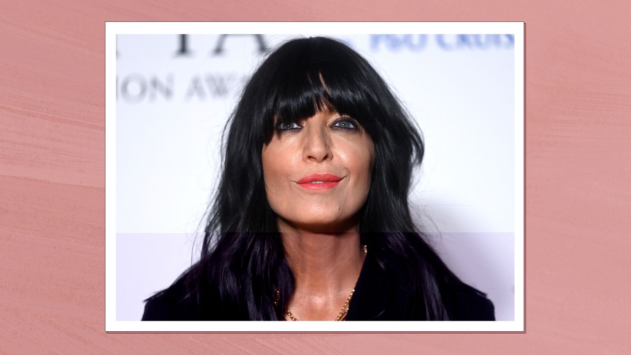 Claudia Winkleman pictured with shiny hair and a full fringe during the 2023 BAFTA Television Awards with P&amp;O Cruises at The Royal Festival Hall on May 14, 2023 in London, England. 