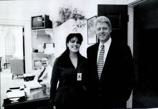Monica Lewinsky with Bill Clinton, a photo that was submitted as evidence in the Starr investigation.