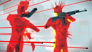 Figuras rojas en pistolas de disparo superhot