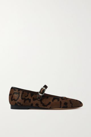 Leopard-Print Calf Hair Mary Jane Ballet Flats