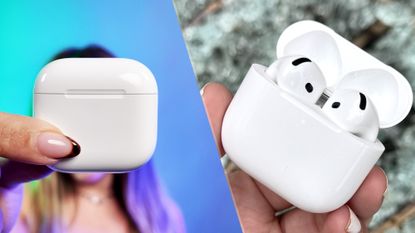 a side by side vs image of the airpods 4 and airpods 5