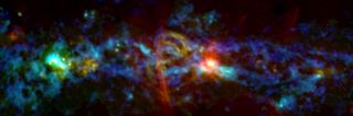 NASA scientists have spotted what looks like a candy cane-shaped cloud of glowing gas at the center of the Milky Way. The "candy cane" is about 190 light-years long and contains ionized gas that emits radio waves. Astronomers discovered it using an instrument known as the Goddard-IRAM Superconducting 2-Millimeter Observer, or GISMO, together with a radio telescope on Pico Veleta in Spain.