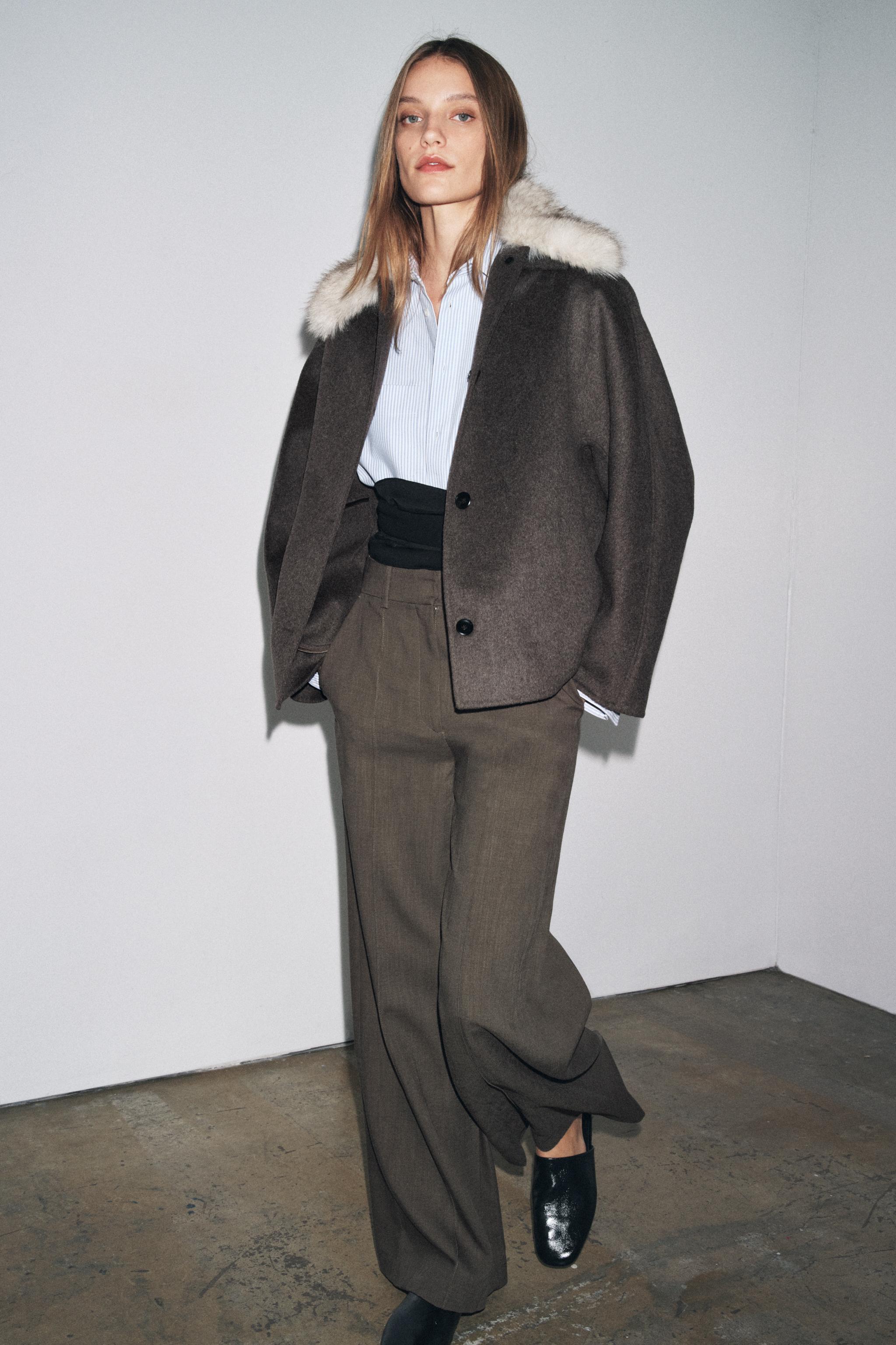 Wool Jacket With Faux Fur Collar Zw Collection