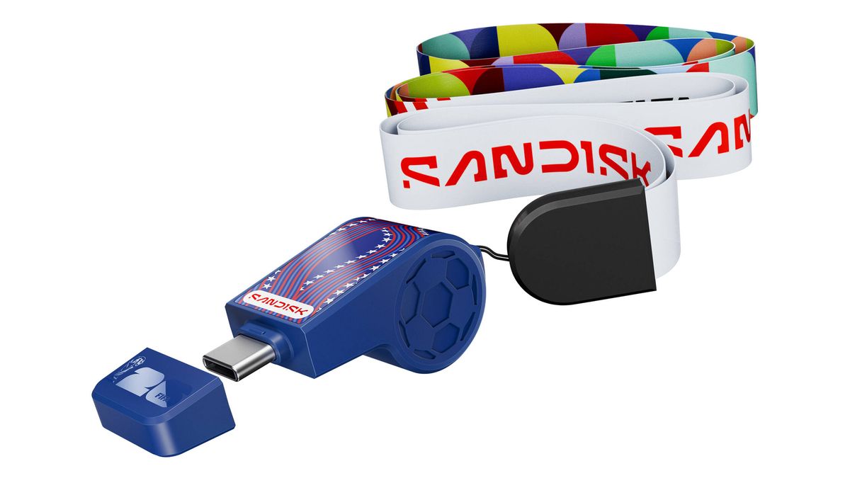 SanDisk FIFA World Cup 2026 flash drive against a white background