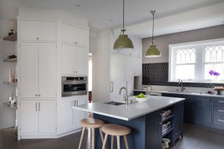 A shaker style with cabinets in awkward corners