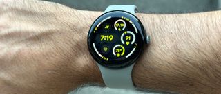 The Google Pixel Watch 3 with its primary Active watch face.