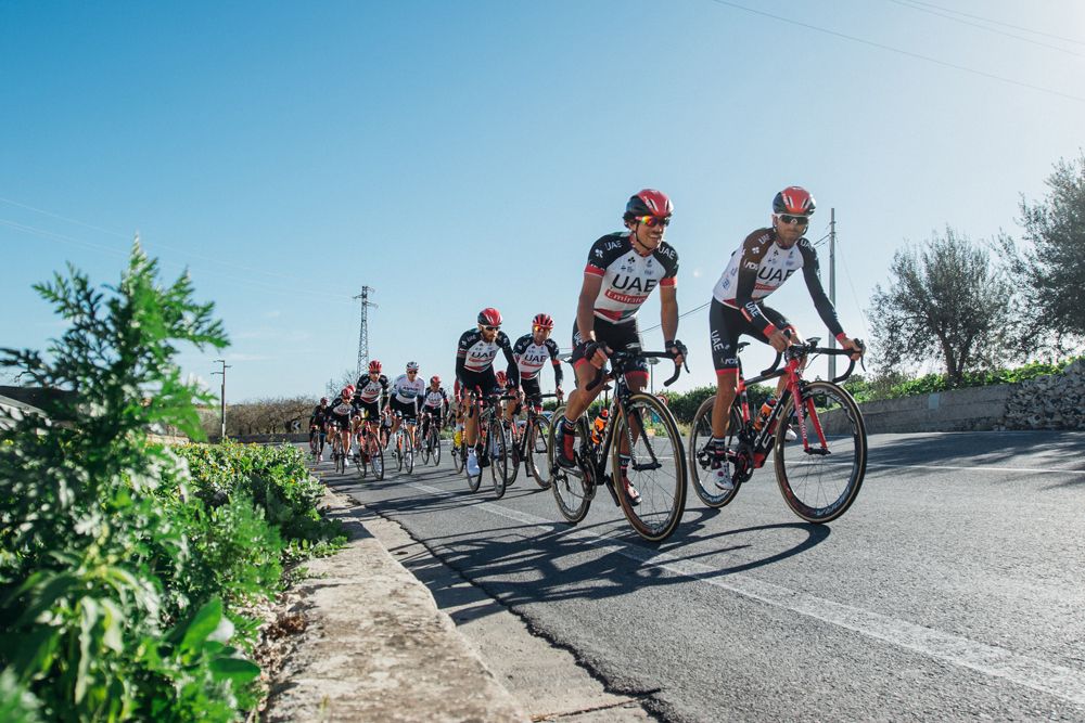 The UAE Team Emirates riders enjoy some winter sun