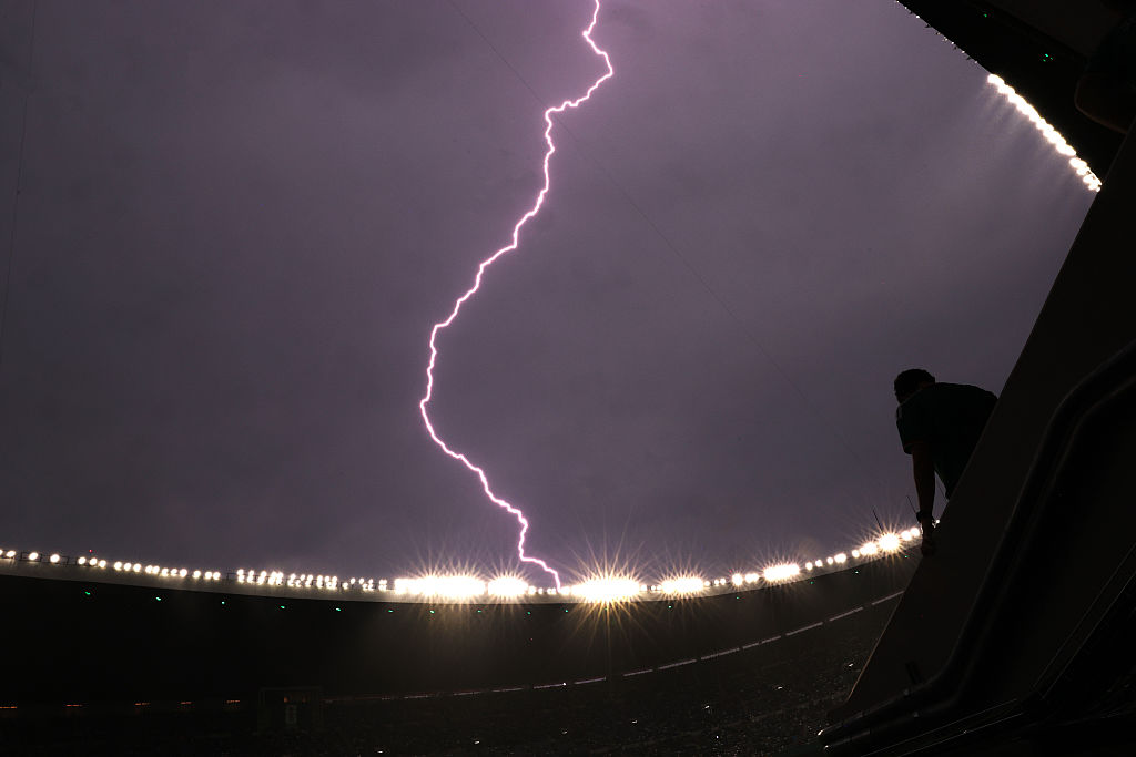 A thunderstorm at the Estadio Azteca