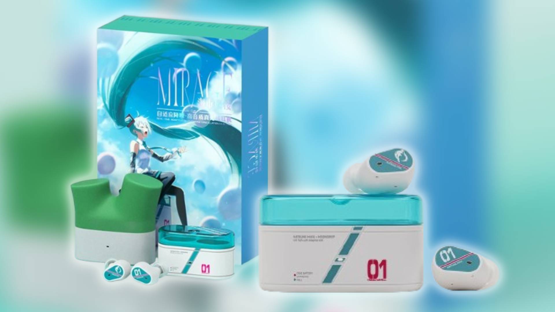Image of the Moondrop Hatsune Miku earbuds made in collaboration with Crypton Future Media, Inc.