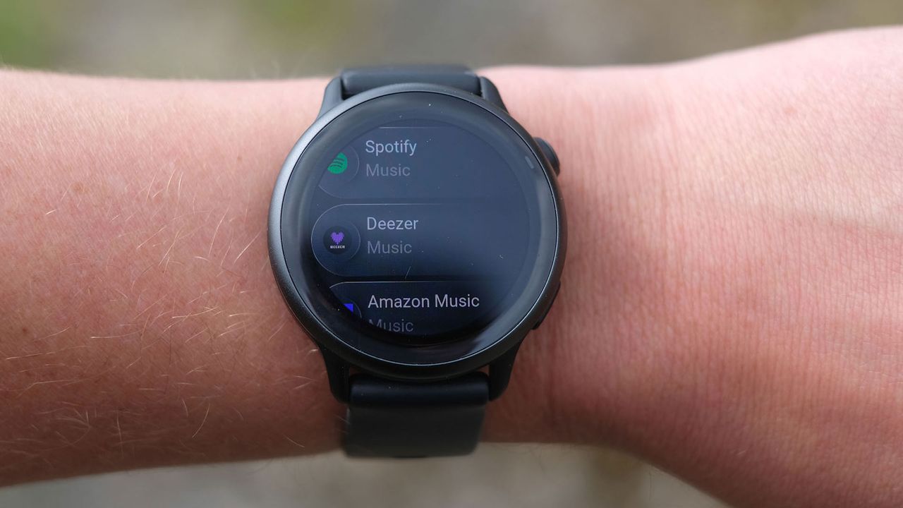 Garmin Vivoactive 6, a close-up picture of the music apps screen